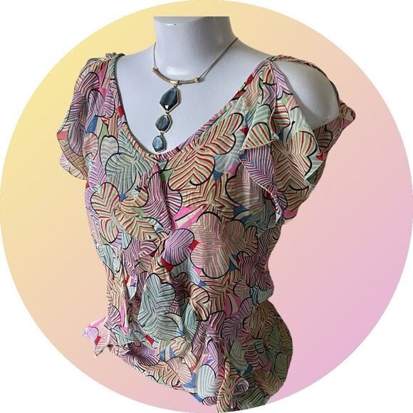 Marc Jacobs Womens Sz Small Silk Chiffon Backless Multicolor Short Sleeve Top - Picture 5 of 10